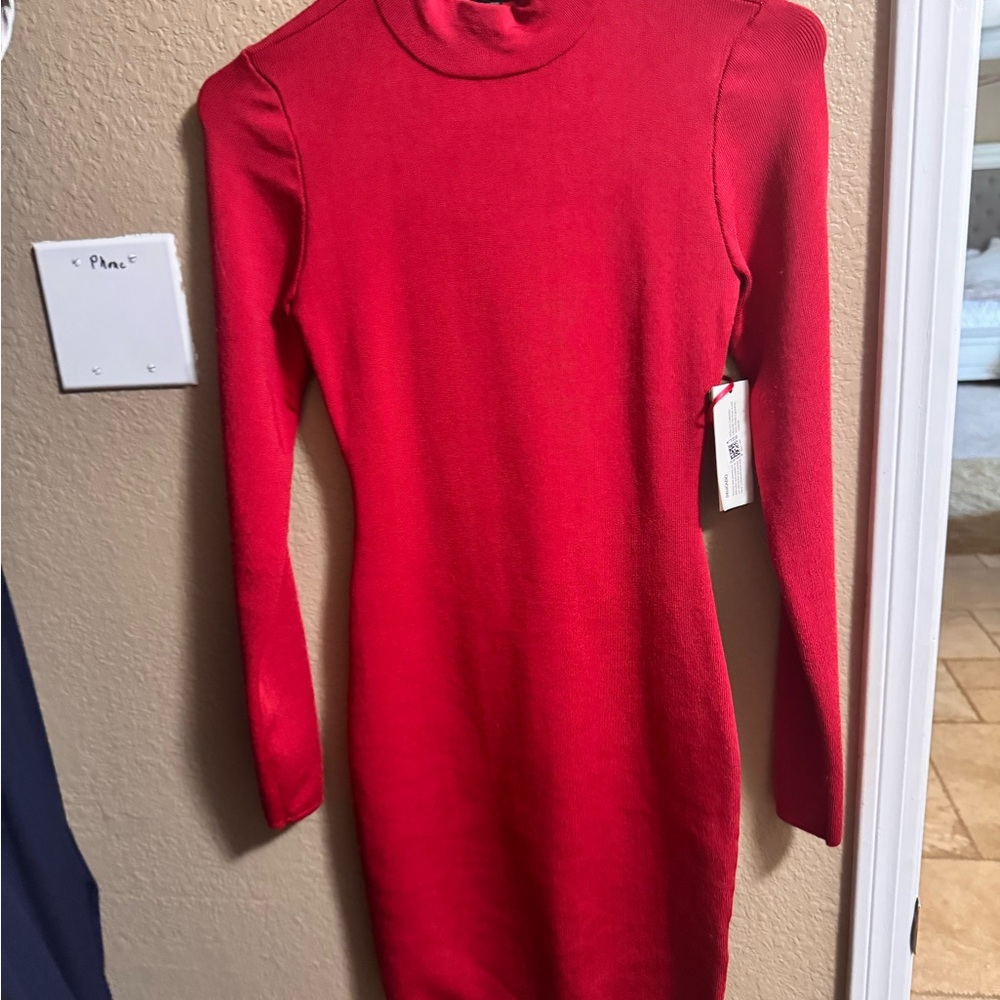 Elegant Christmas  Red Turtleneck Dress backless